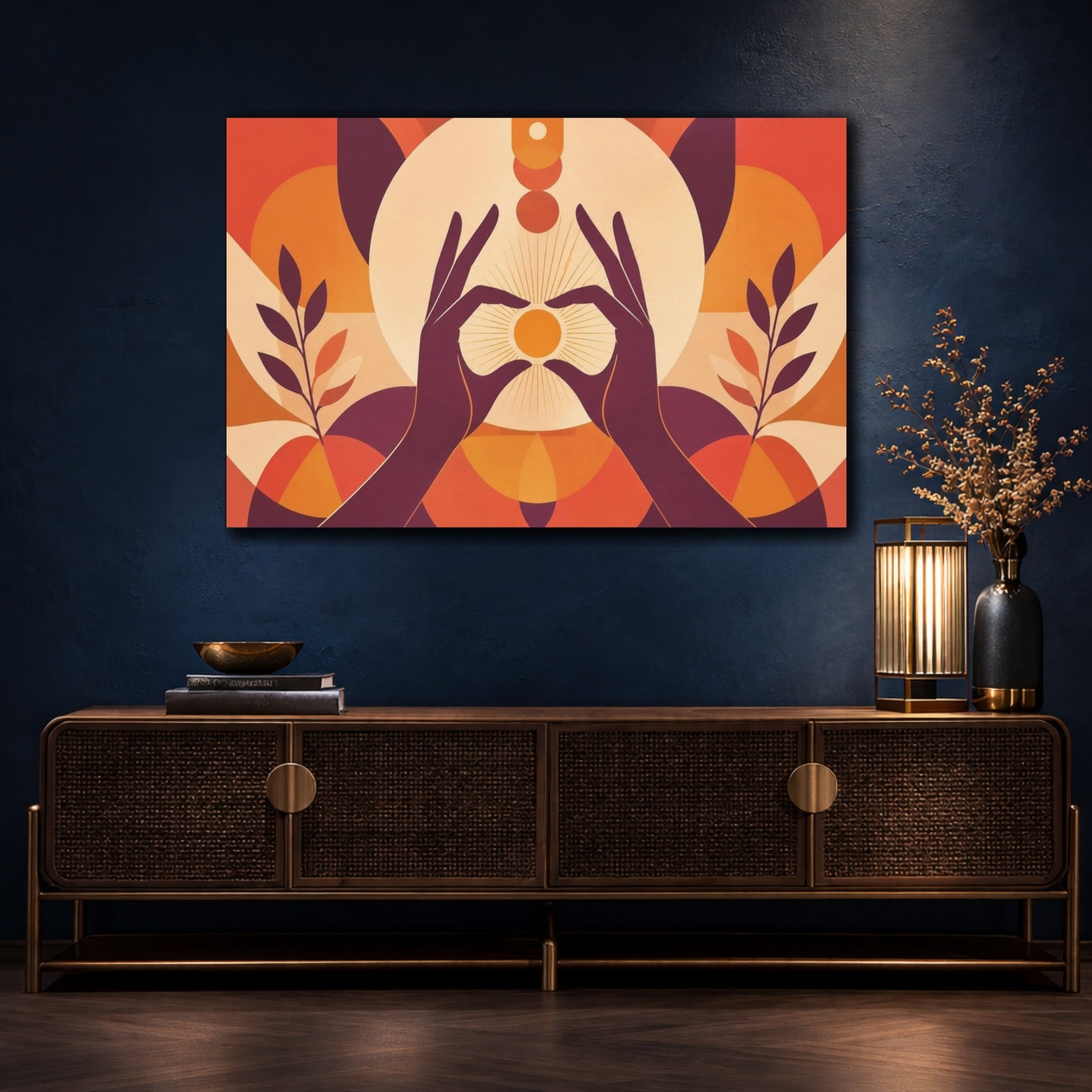 Mockup 4. Yoga Hands Mudra shown as canvas print