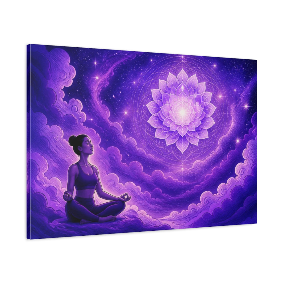 Main Mockup. Yoga Lotus Mandala shown as canvas print