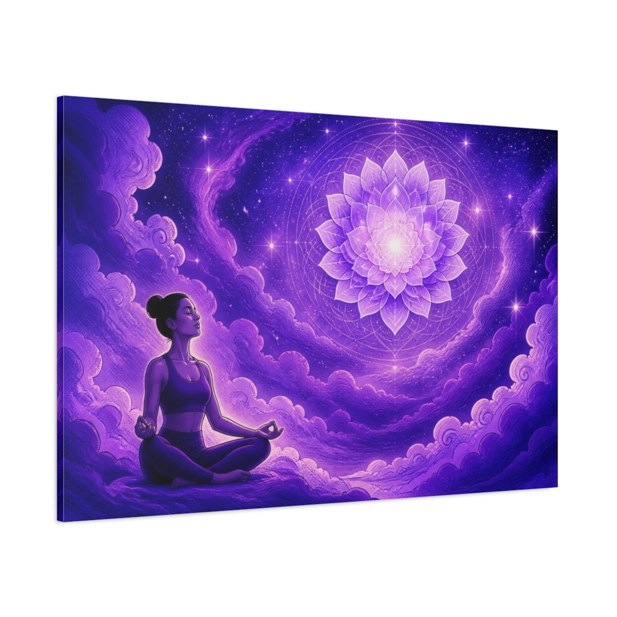 Side Mockup 1. Yoga Lotus Mandala shown as canvas print
