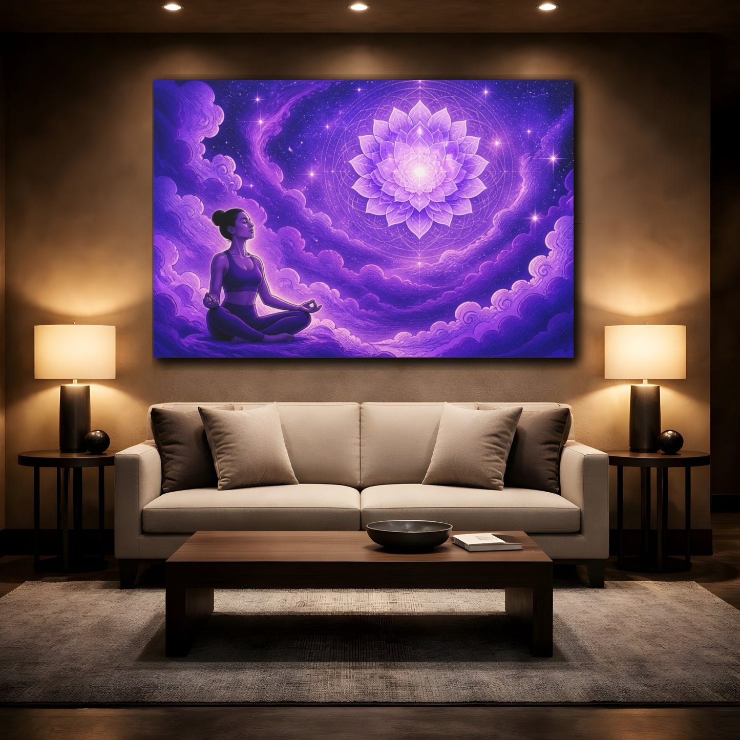 Mockup 2. Yoga Lotus Mandala shown as canvas print