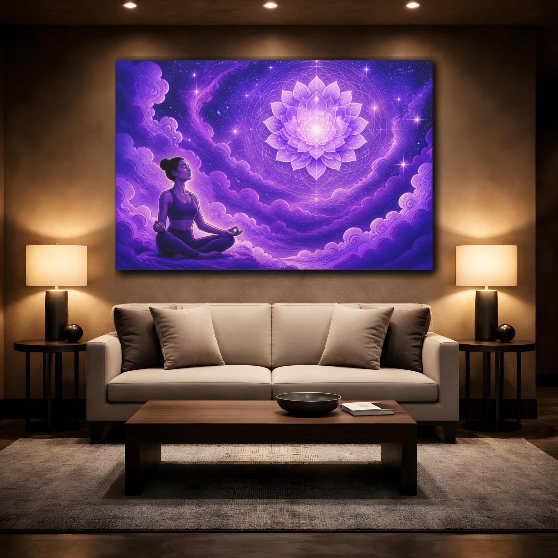 Mockup 2. Yoga Lotus Mandala shown as canvas print