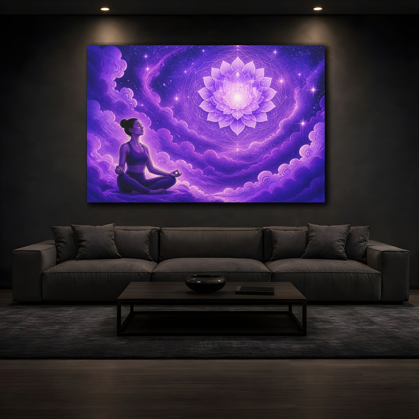 Mockup 3. Yoga Lotus Mandala shown as canvas print