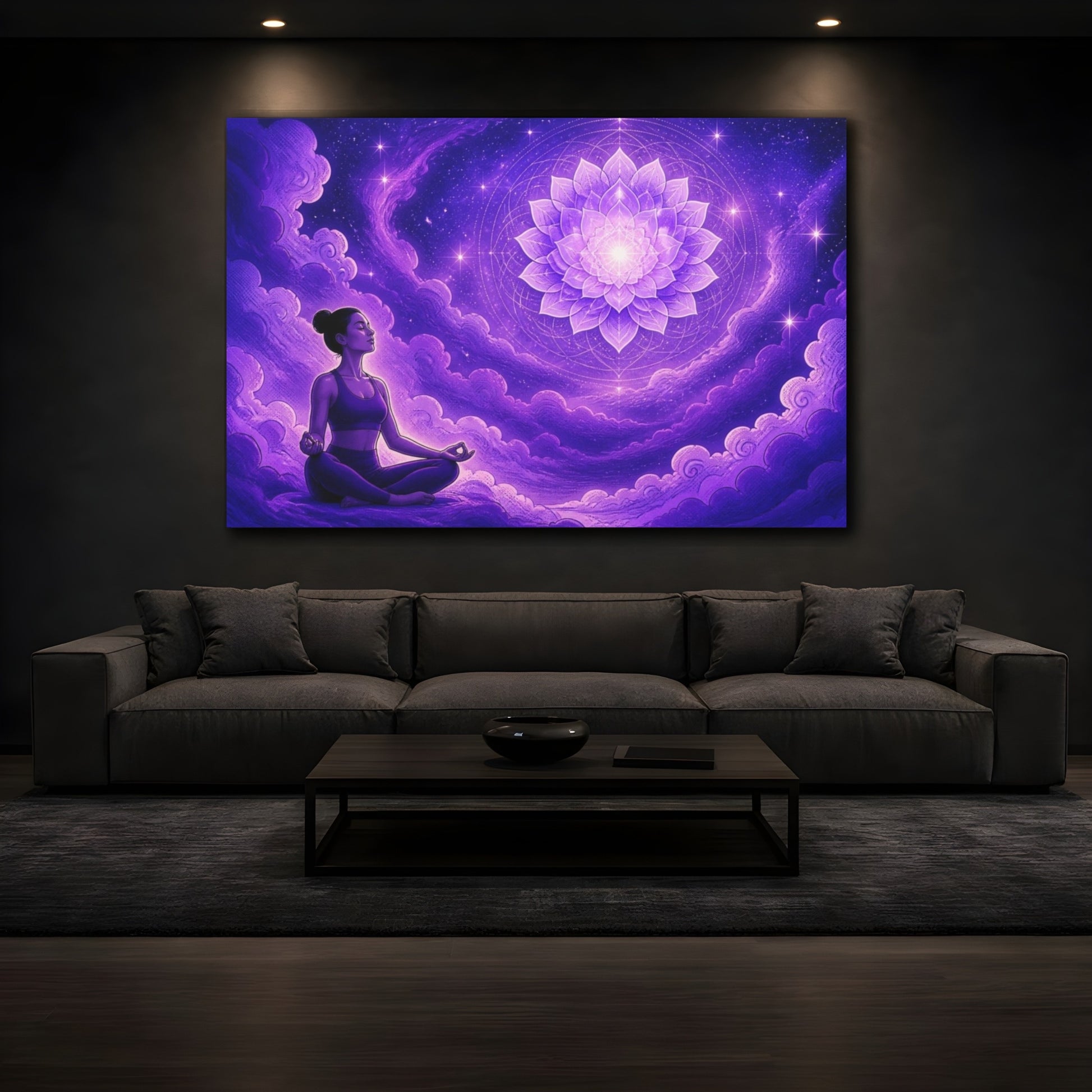 Mockup 3. Yoga Lotus Mandala shown as canvas print