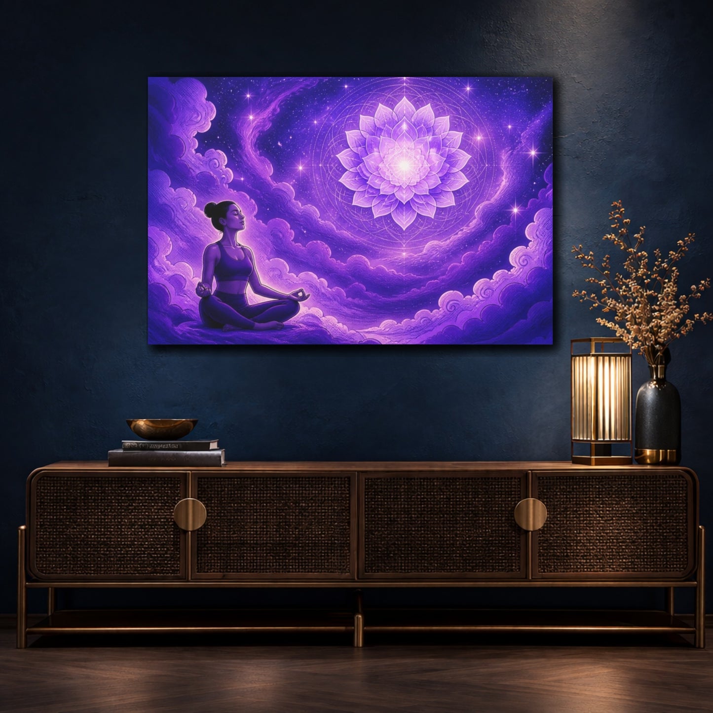 Mockup 4. Yoga Lotus Mandala shown as canvas print