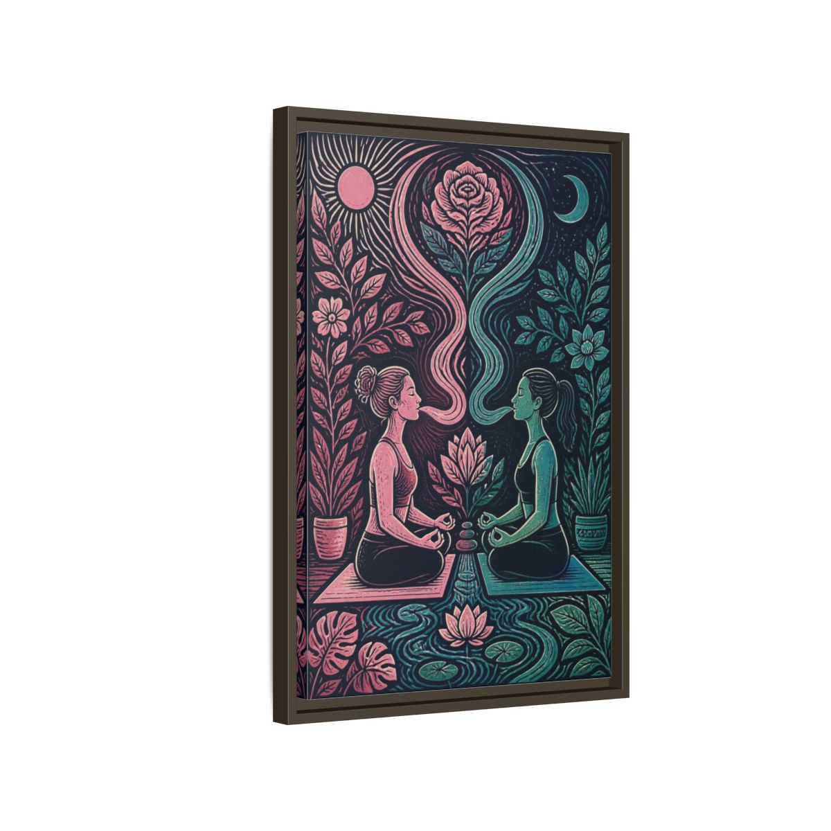 Side Mockup 2. Yoga Lotus Meditation shown as framed canvas print