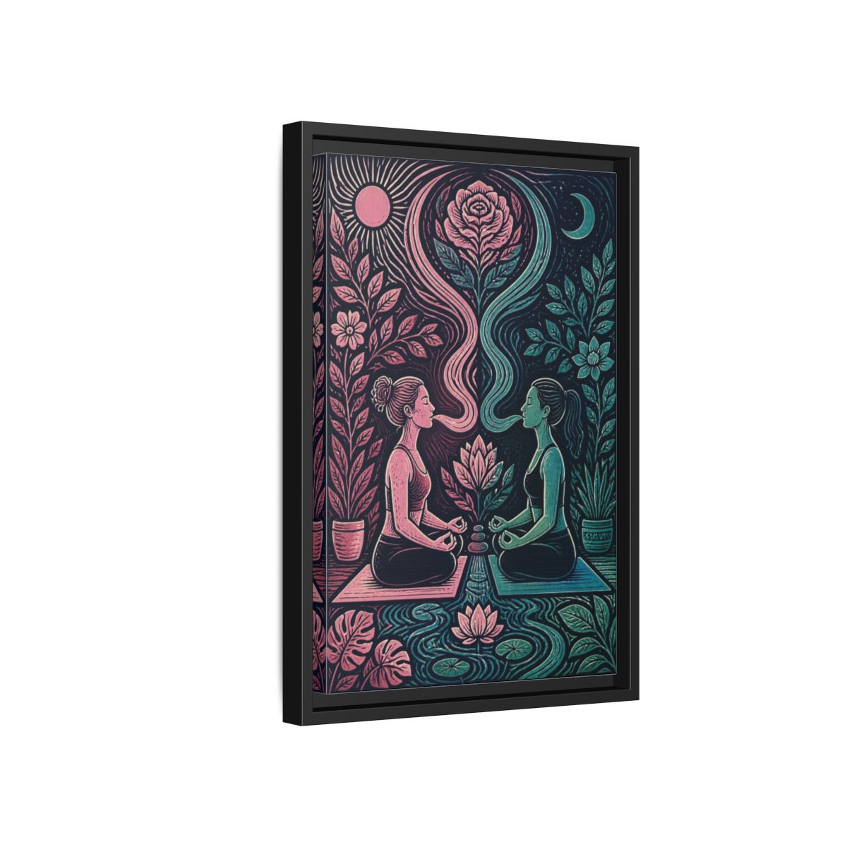 Side Mockup 6. Yoga Lotus Meditation shown as framed canvas print