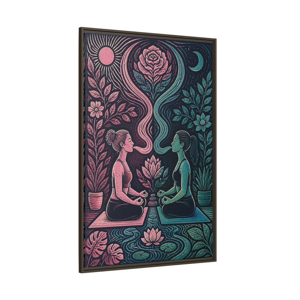 Side Mockup 8. Yoga Lotus Meditation shown as framed canvas print