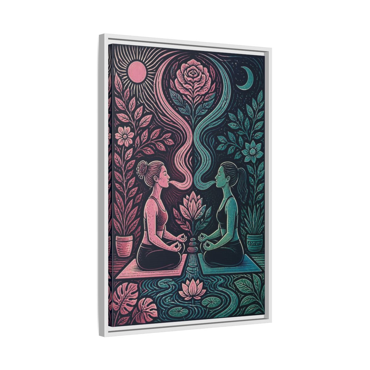 Side Mockup 10. Yoga Lotus Meditation shown as framed canvas print