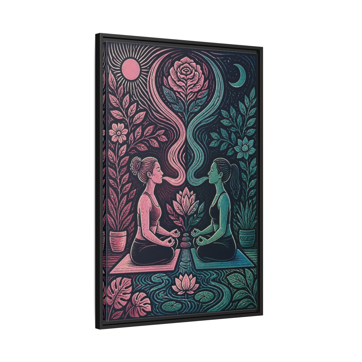 Side Mockup 13. Yoga Lotus Meditation shown as framed canvas print