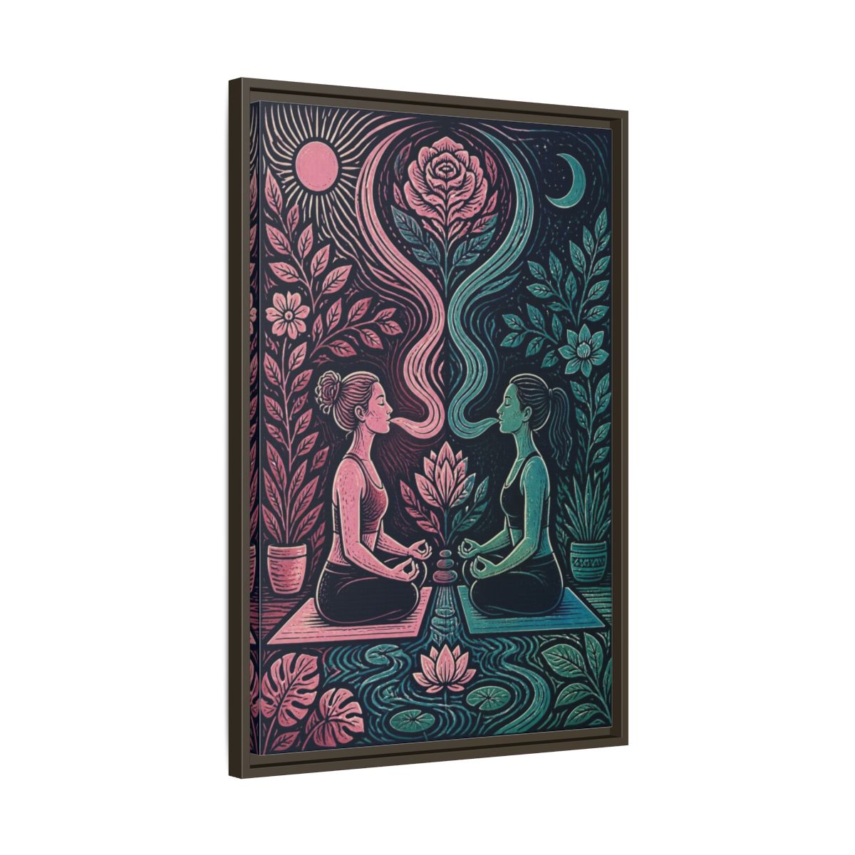Side Mockup 11. Yoga Lotus Meditation shown as framed canvas print