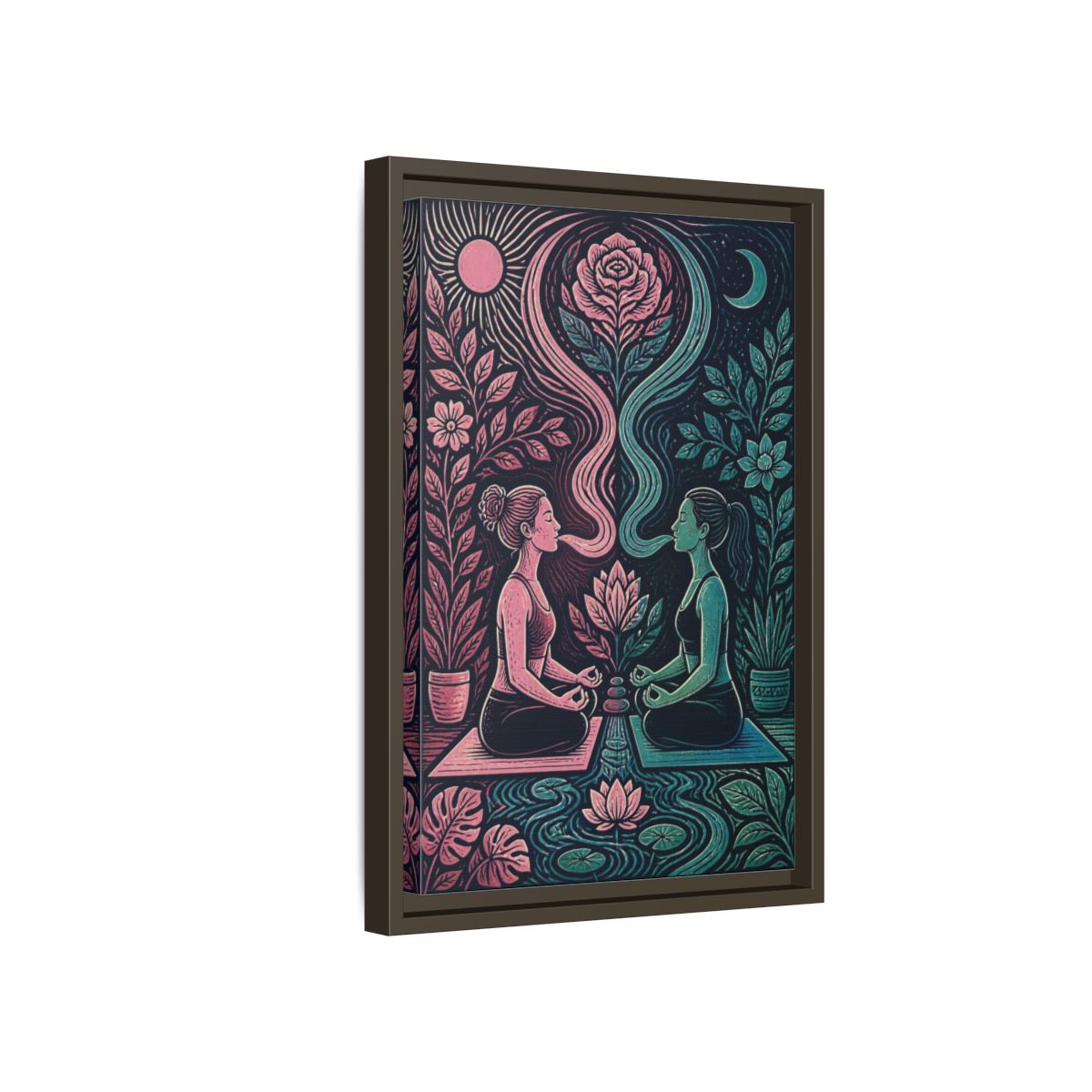 Side Mockup 5. Yoga Lotus Meditation shown as framed canvas print