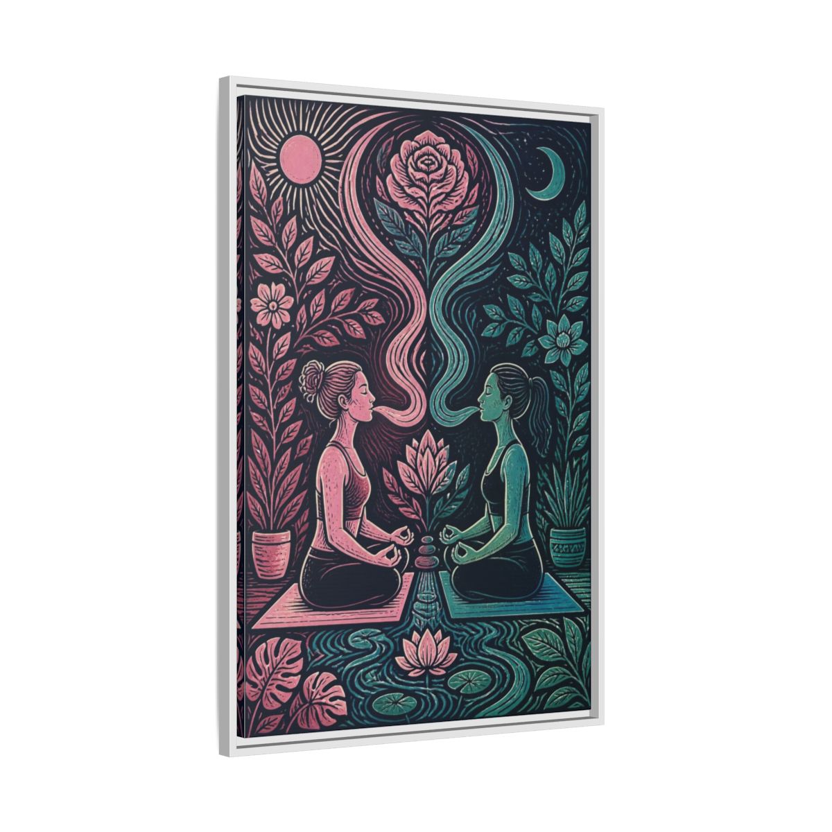 Side Mockup 9. Yoga Lotus Meditation shown as framed canvas print
