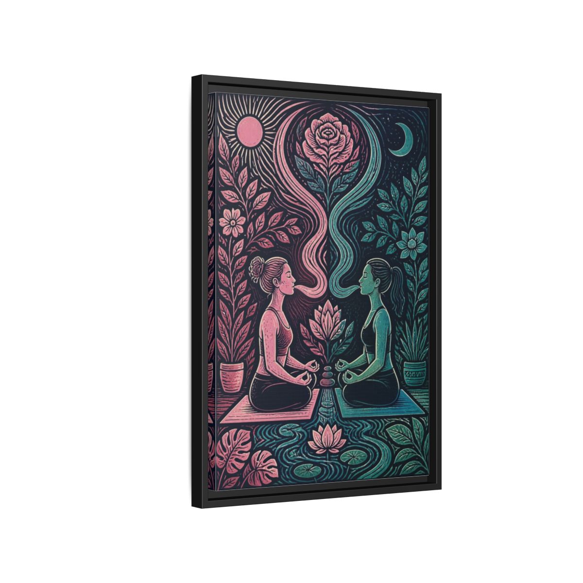 Side Mockup 3. Yoga Lotus Meditation shown as framed canvas print