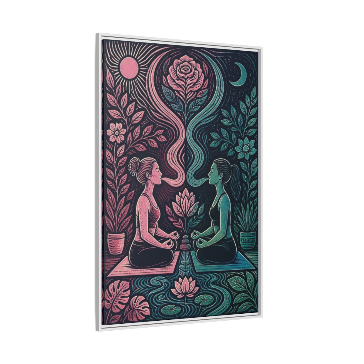 Side Mockup 7. Yoga Lotus Meditation shown as framed canvas print