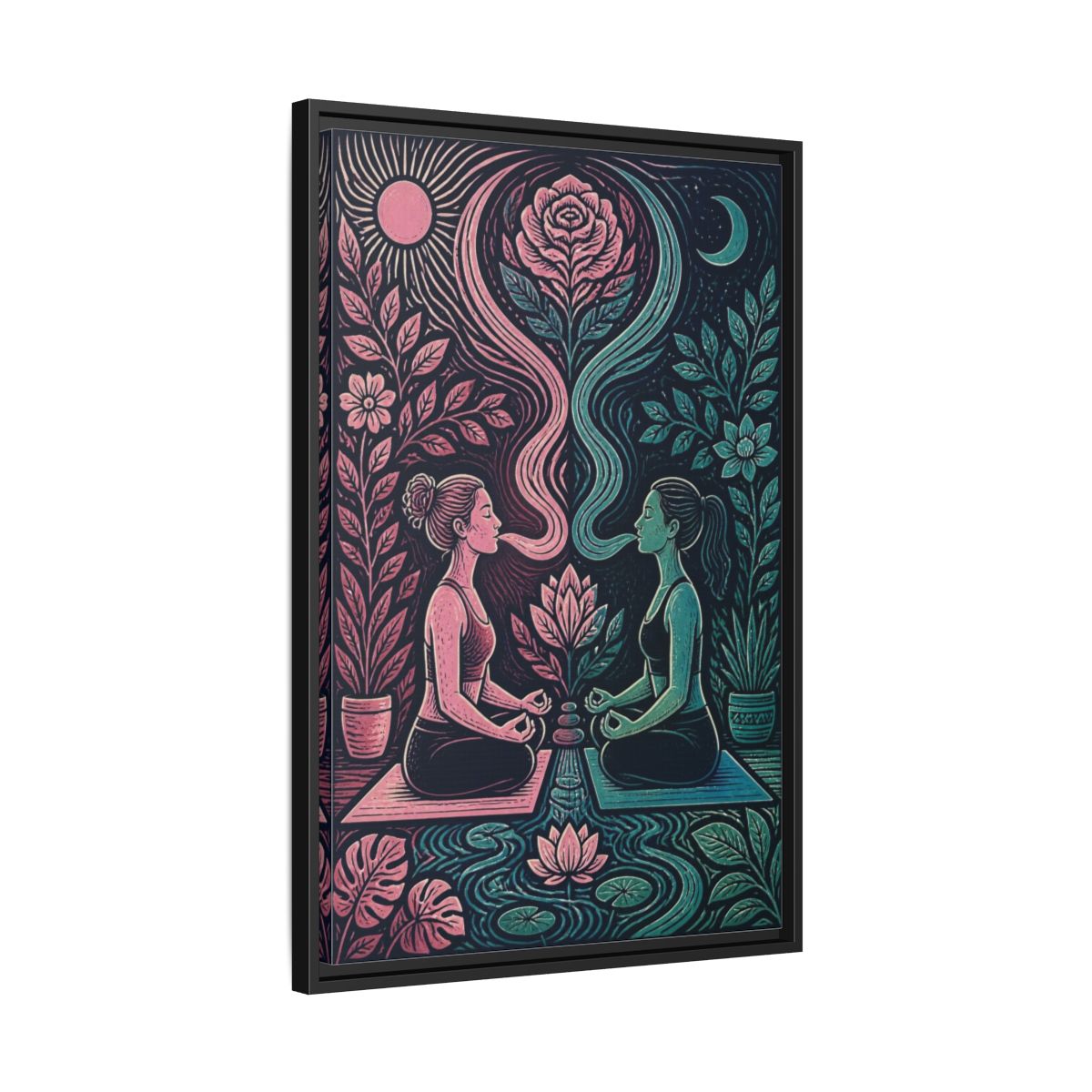 Side Mockup 14. Yoga Lotus Meditation shown as framed canvas print