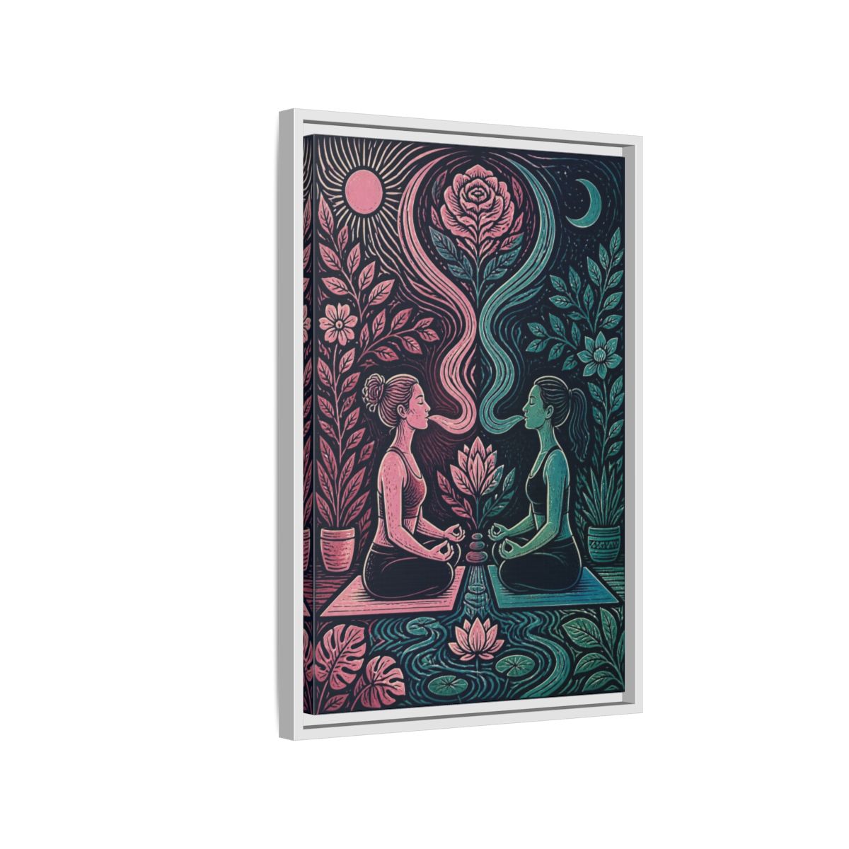 Side Mockup 1. Yoga Lotus Meditation shown as framed canvas print