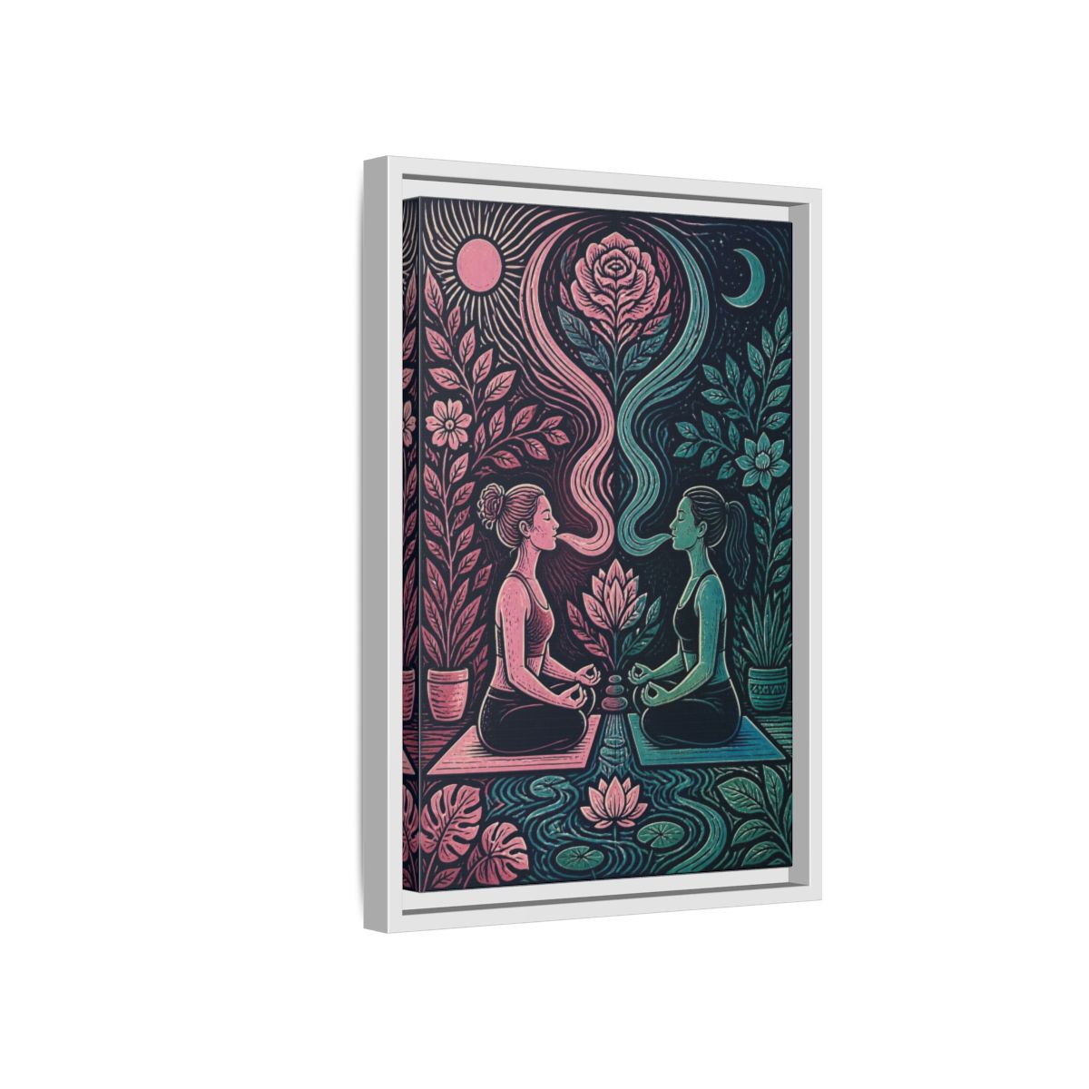 Side Mockup 4. Yoga Lotus Meditation shown as framed canvas print