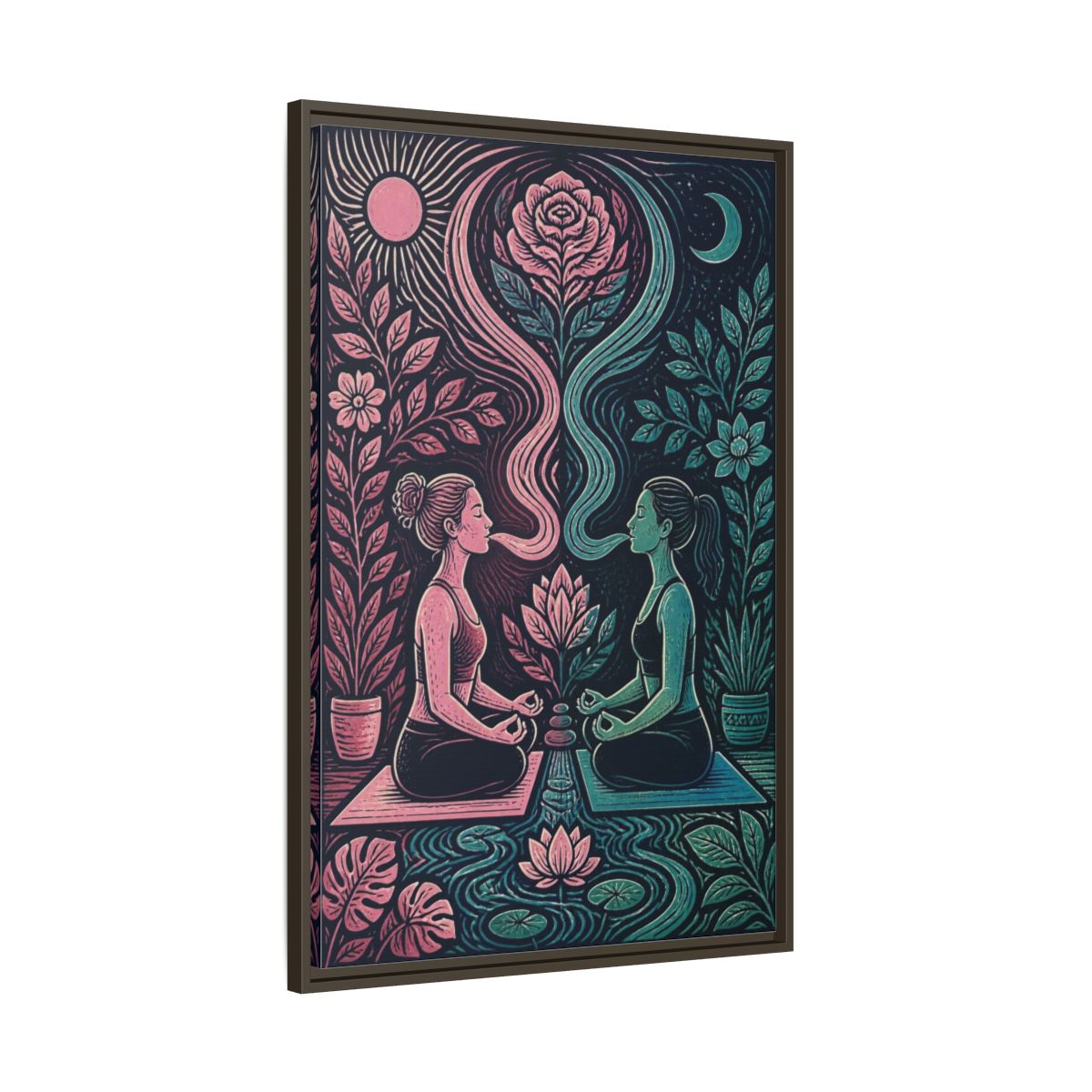 Main Mockup. Yoga Lotus Meditation shown as framed canvas print