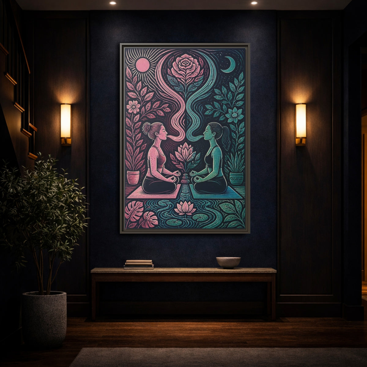 Mockup 4. Yoga Lotus Meditation shown as framed canvas print
