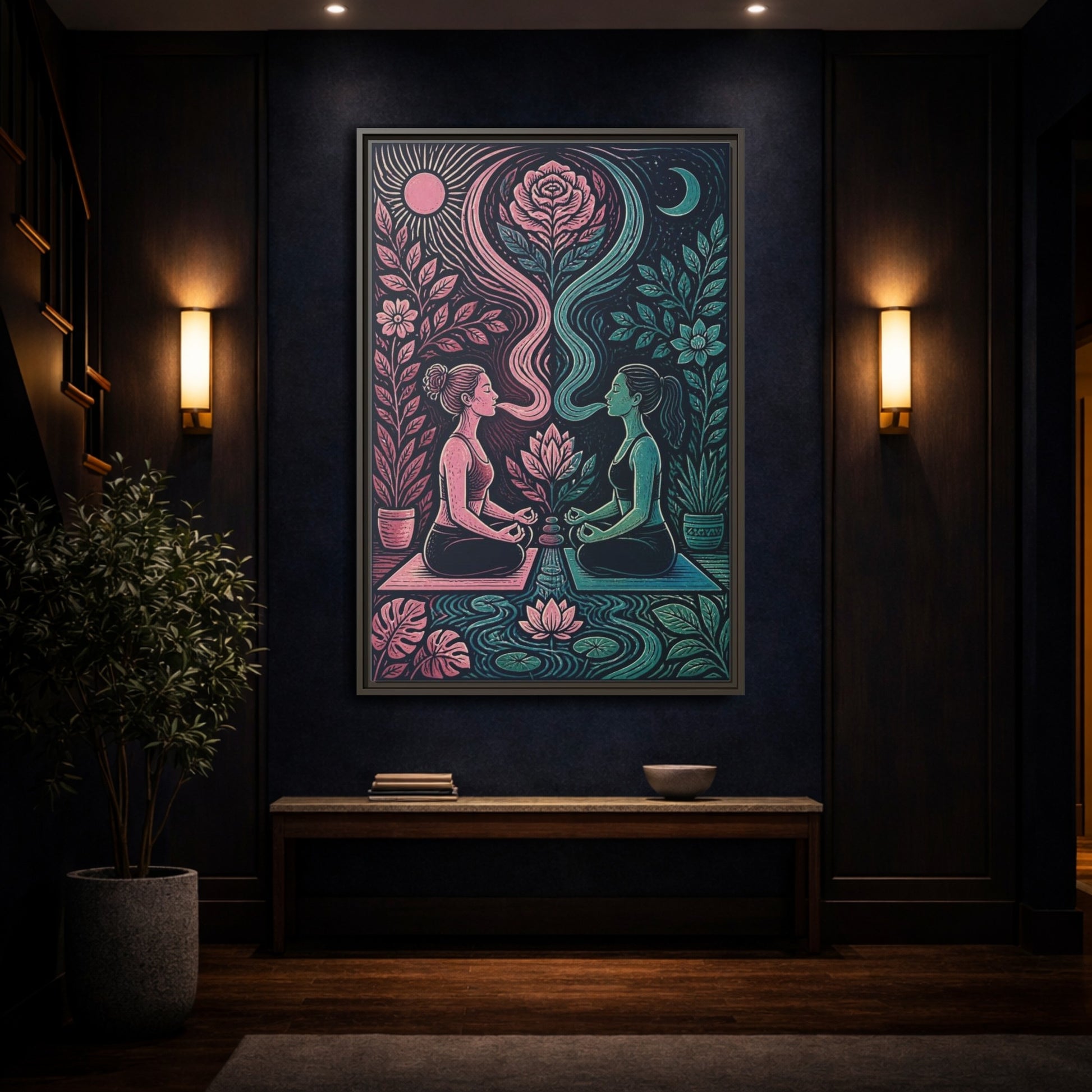 Mockup 4. Yoga Lotus Meditation shown as framed canvas print