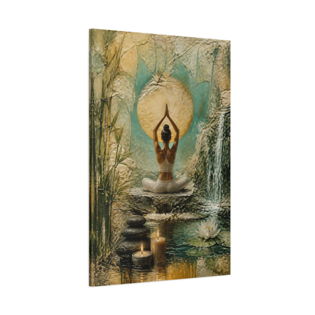 Side Mockup 1. Yoga Lotus Serenity shown as canvas print