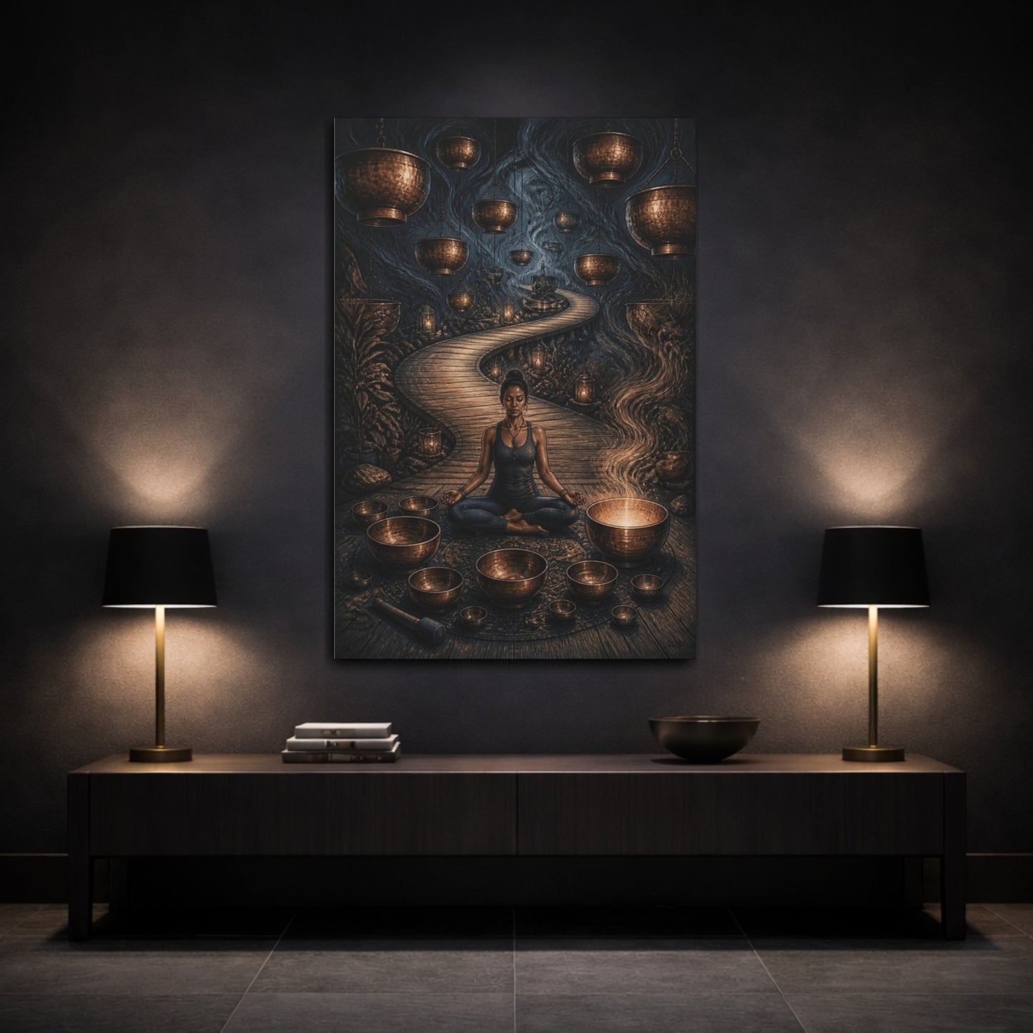 Mockup 3. Yoga Meditation Bowls shown as canvas print
