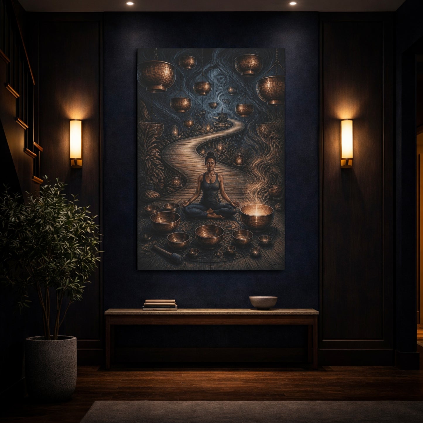 Mockup 4. Yoga Meditation Bowls shown as canvas print