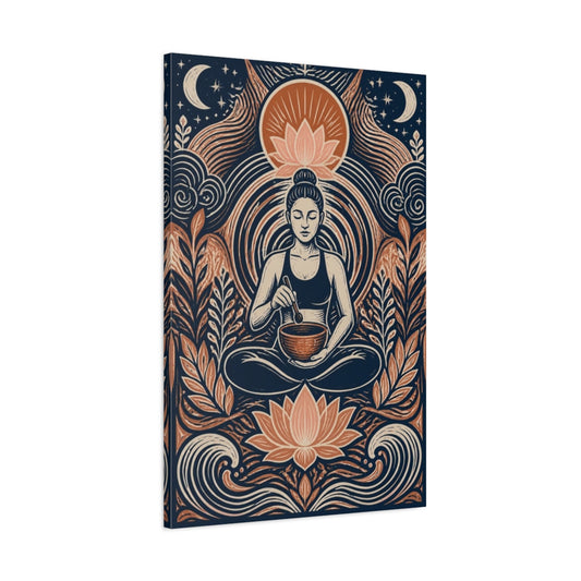 Main Mockup. Yoga Meditation Lotus shown as canvas print