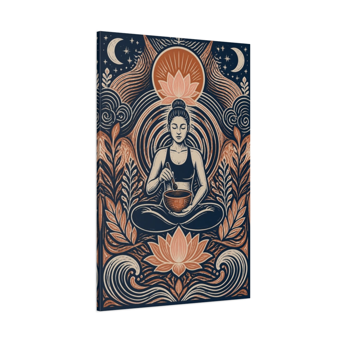 Side Mockup 1. Yoga Meditation Lotus shown as canvas print