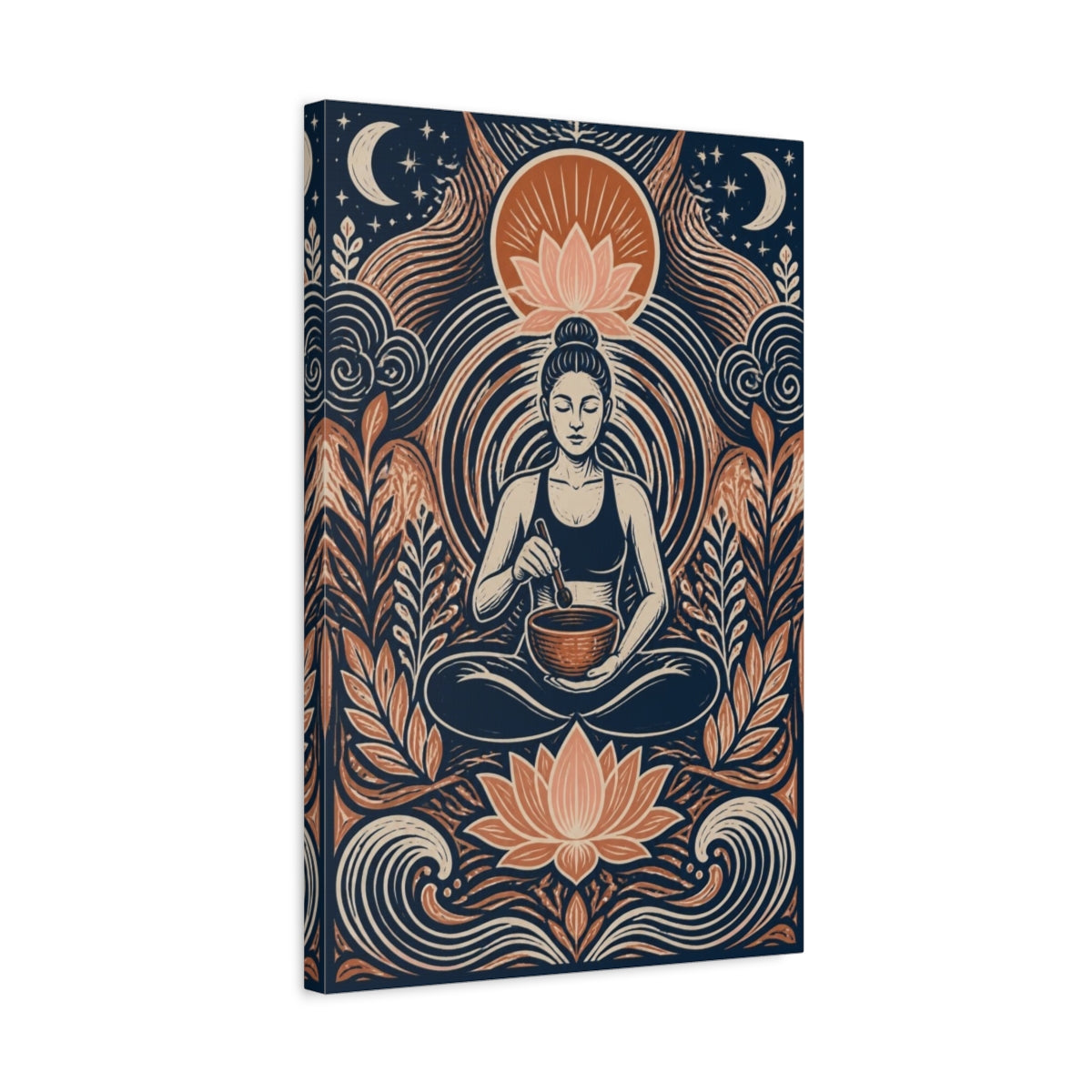 Side Mockup 3. Yoga Meditation Lotus shown as canvas print