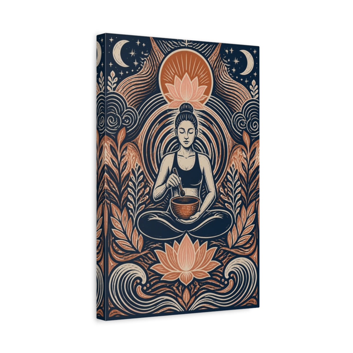 Side Mockup 4. Yoga Meditation Lotus shown as canvas print