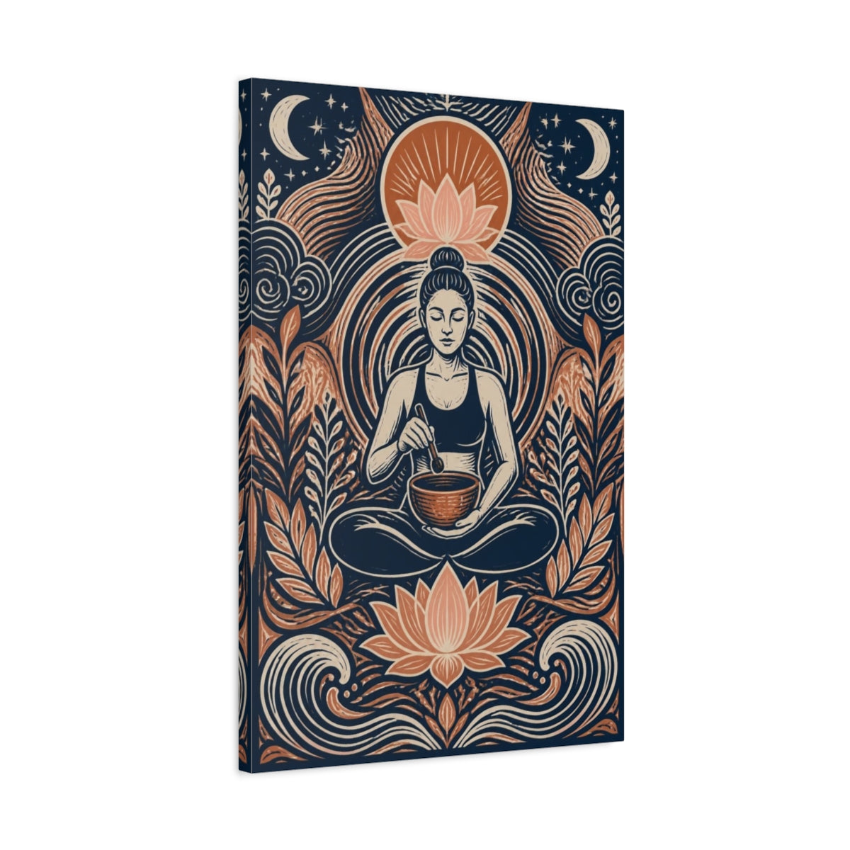 Side Mockup 2. Yoga Meditation Lotus shown as canvas print