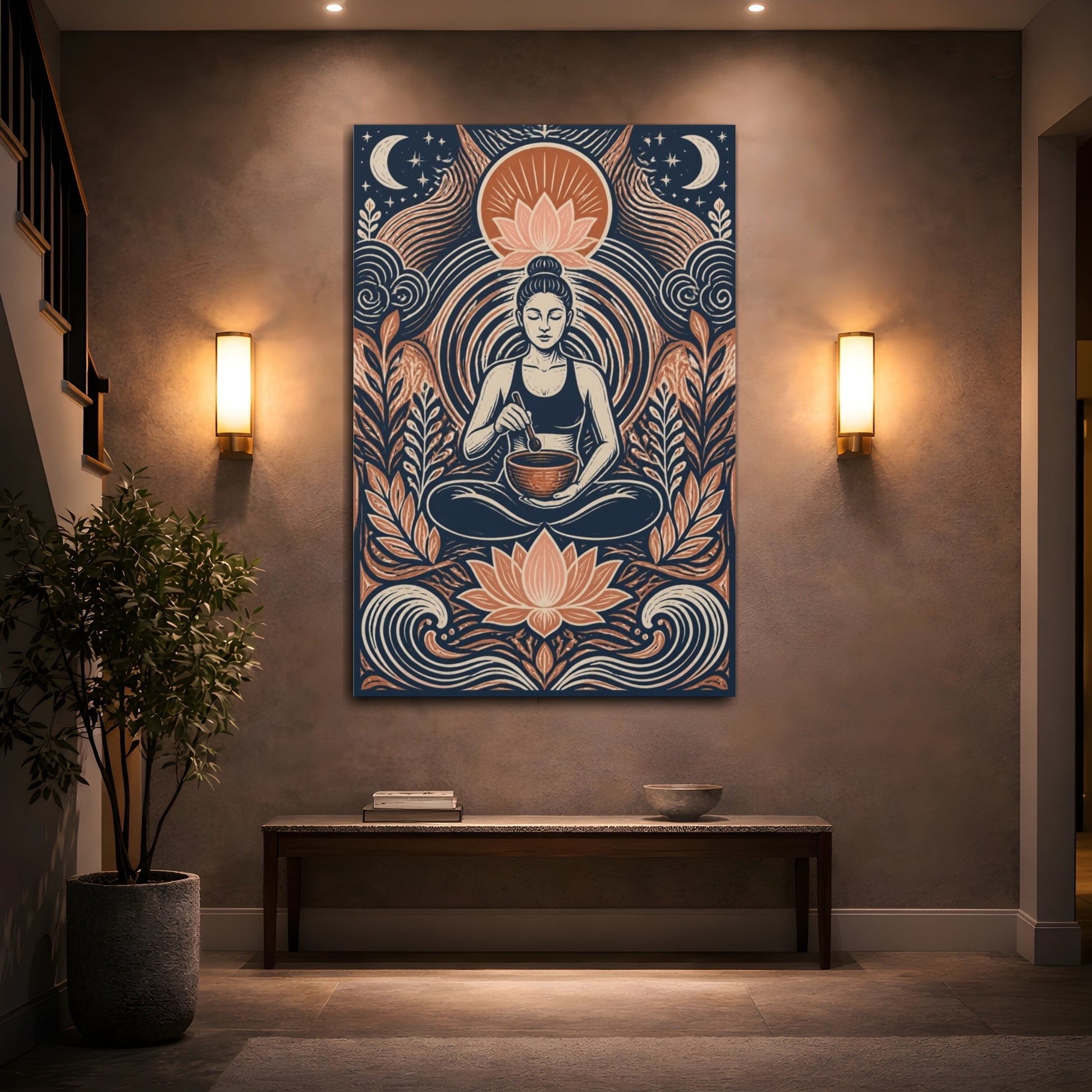 Mockup 2. Yoga Meditation Lotus shown as canvas print