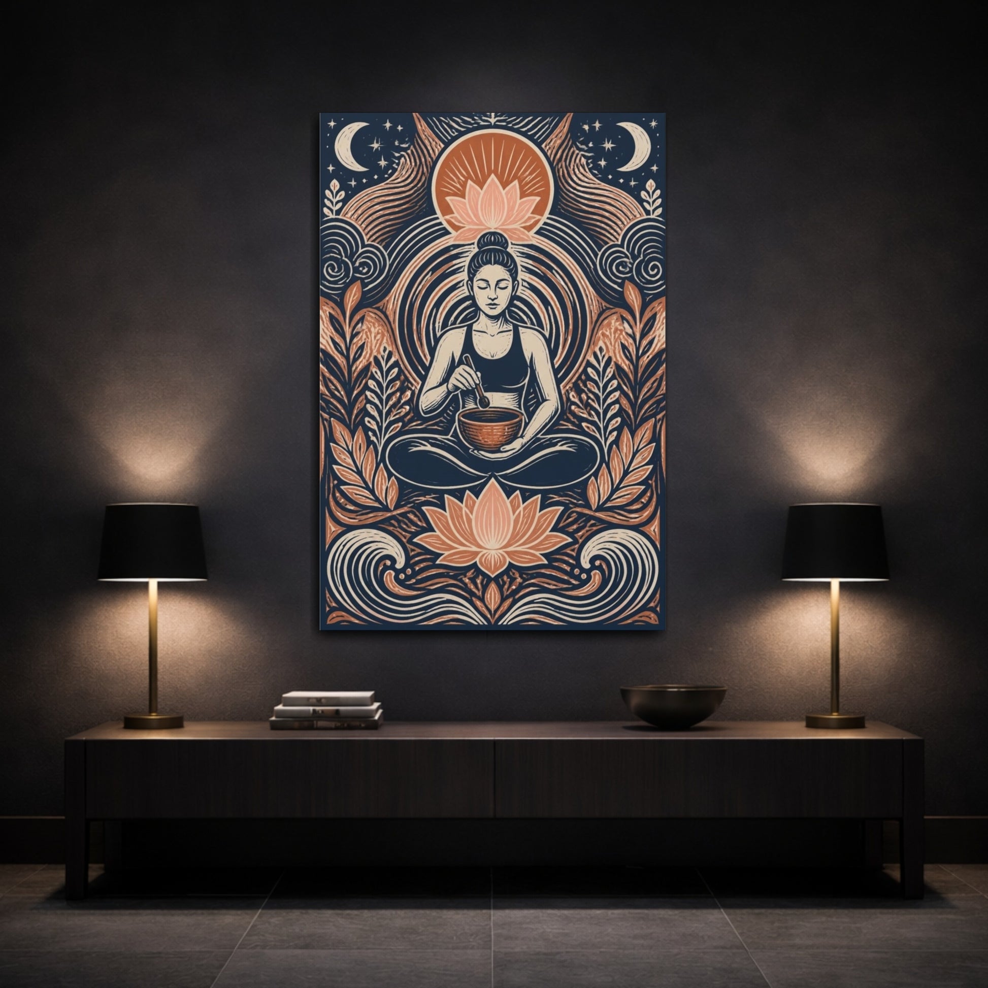 Mockup 3. Yoga Meditation Lotus shown as canvas print