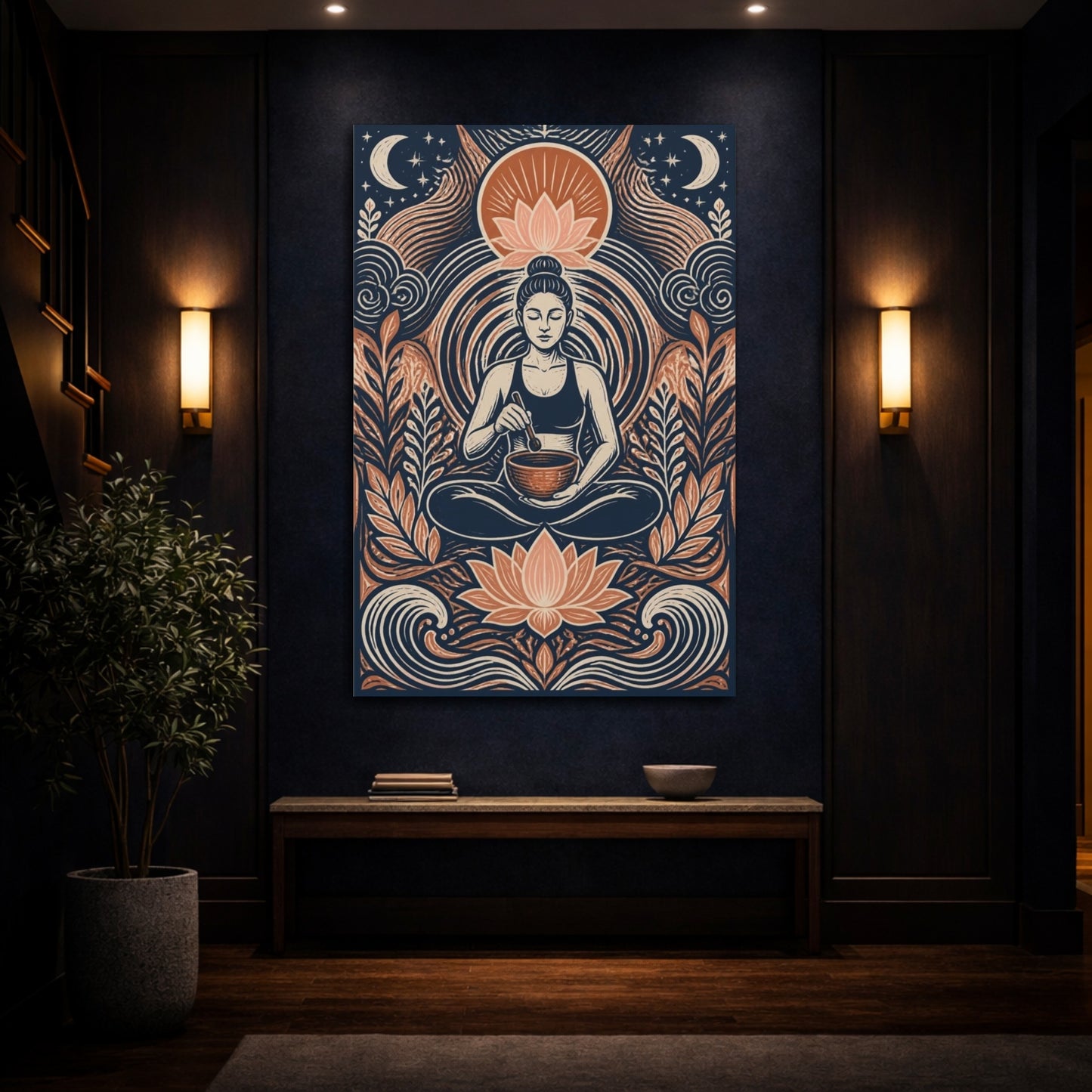 Mockup 4. Yoga Meditation Lotus shown as canvas print