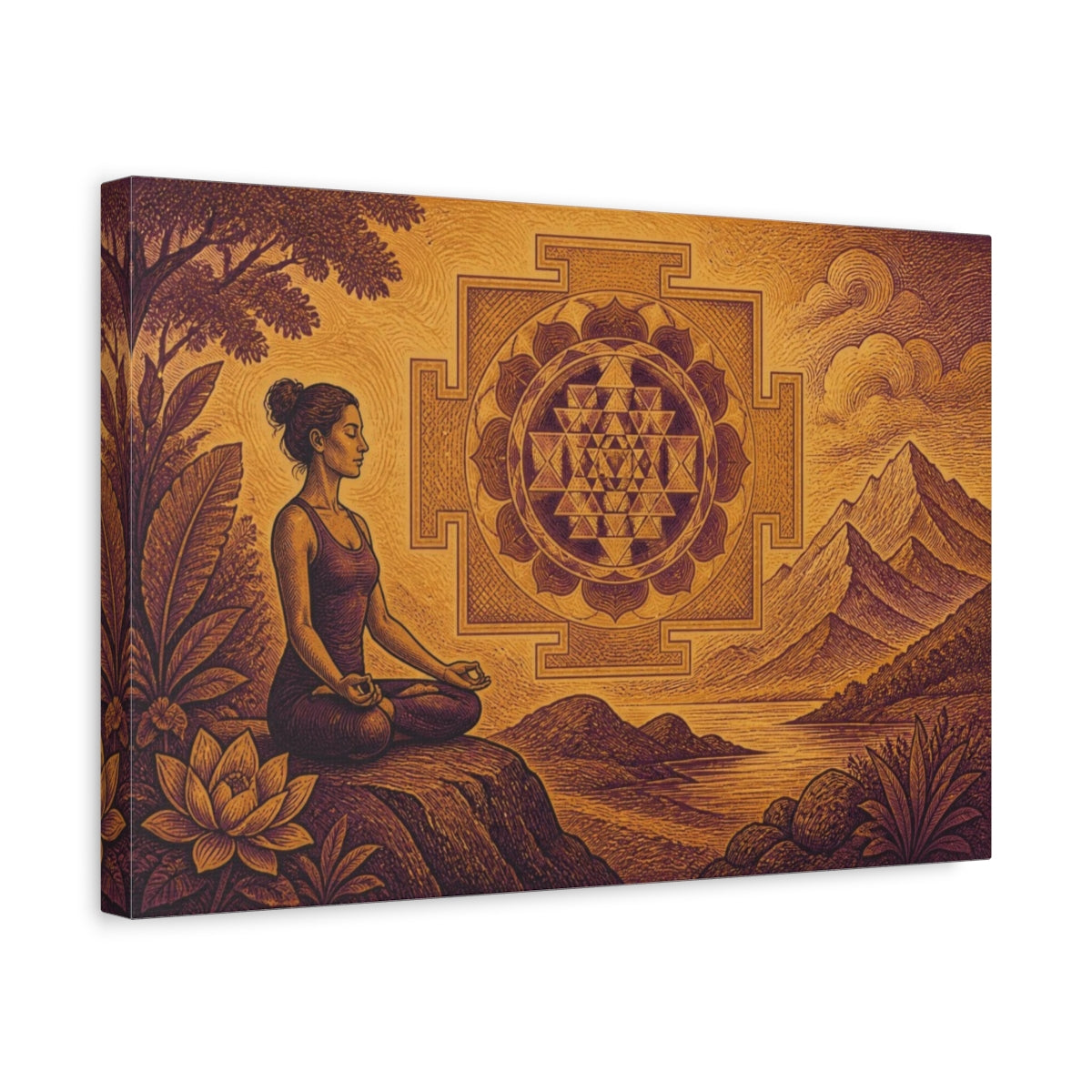 Side Mockup 4. Yoga Meditation Mandala shown as canvas print