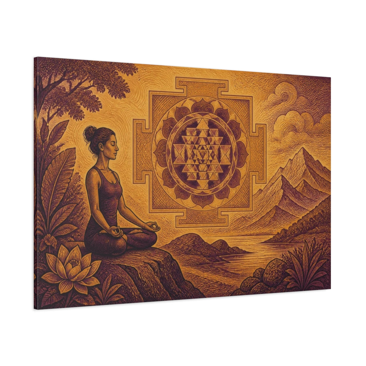 Side Mockup 1. Yoga Meditation Mandala shown as canvas print
