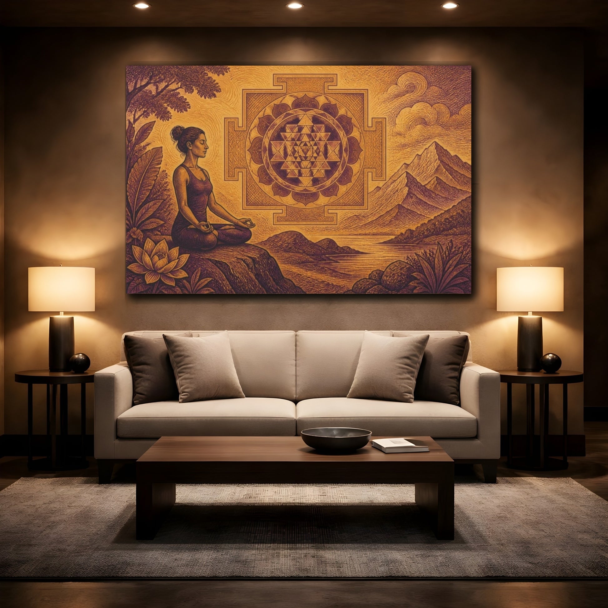 Mockup 2. Yoga Meditation Mandala shown as canvas print