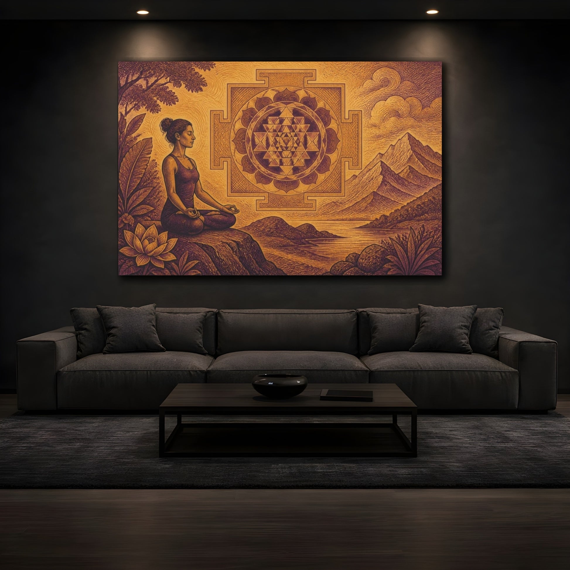 Mockup 3. Yoga Meditation Mandala shown as canvas print