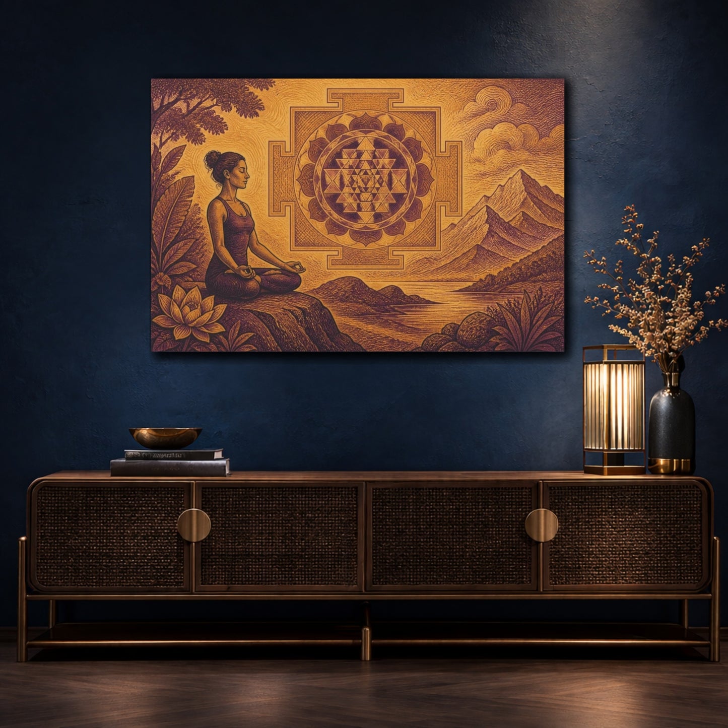Mockup 4. Yoga Meditation Mandala shown as canvas print