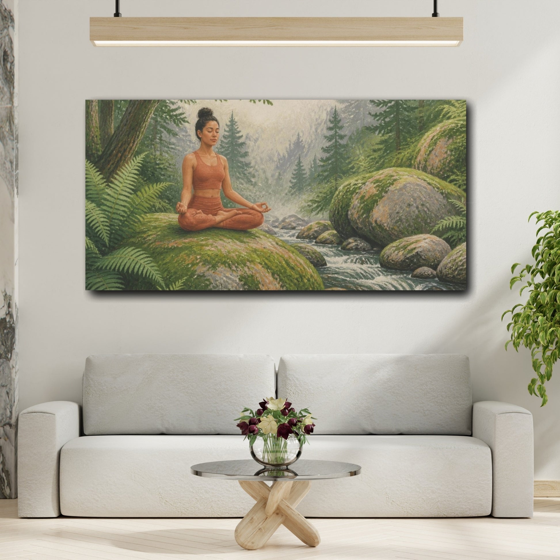 Mockup 2. Yoga Meditation On Mossy Boulder shown as canvas print