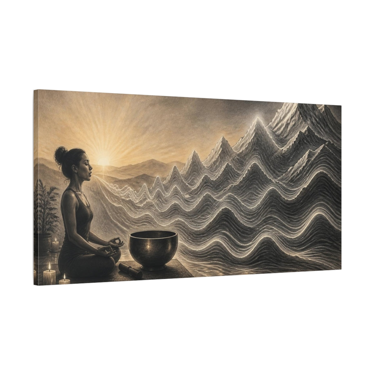 Main Mockup. Yoga Meditation Singing Bowl shown as canvas print