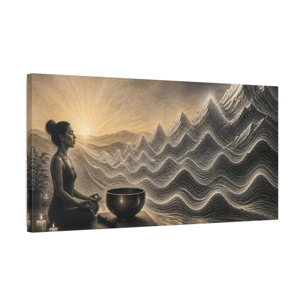 Side Mockup 1. Yoga Meditation Singing Bowl shown as canvas print