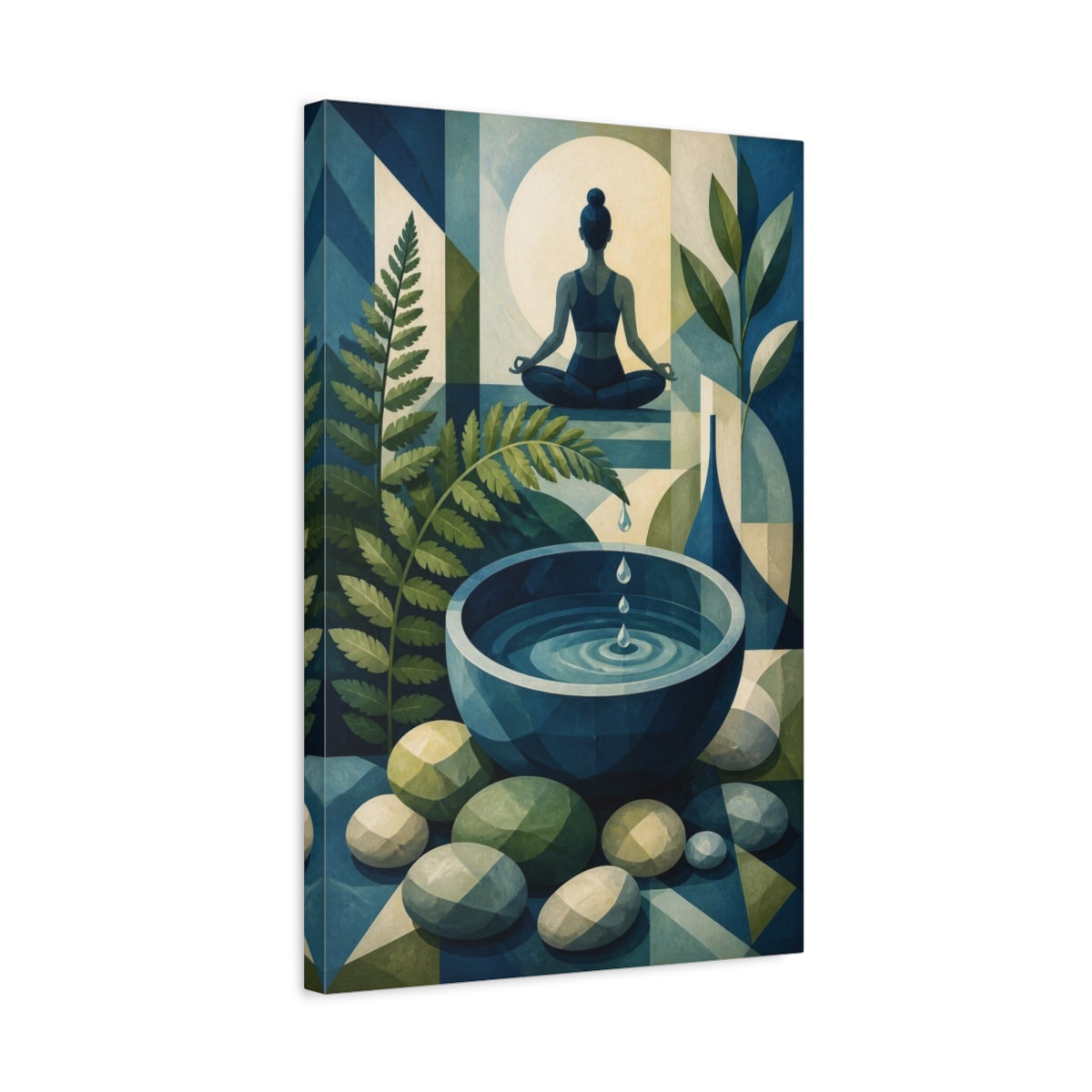 Side Mockup 3. Yoga Meditation Water Bowl shown as canvas print