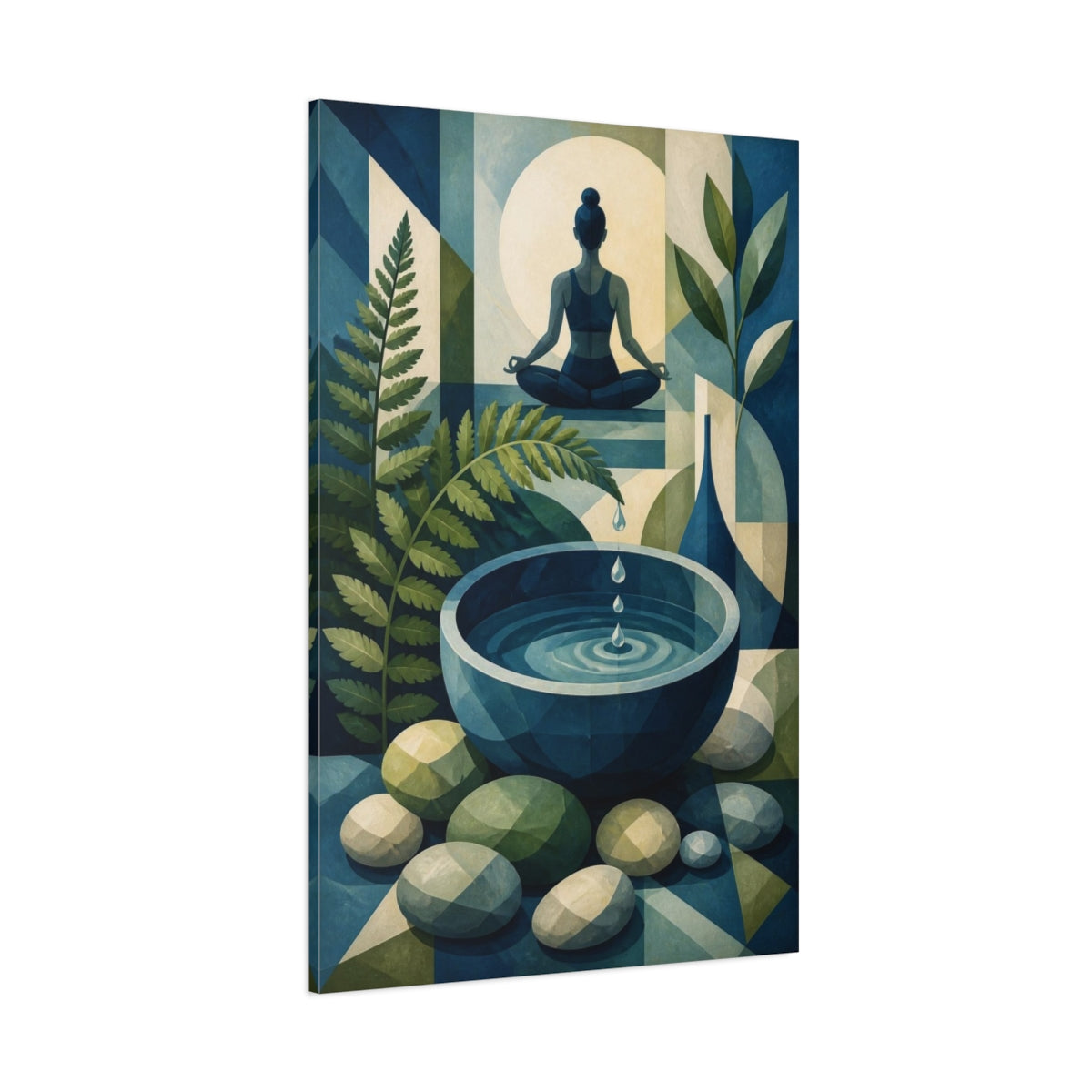 Side Mockup 1. Yoga Meditation Water Bowl shown as canvas print