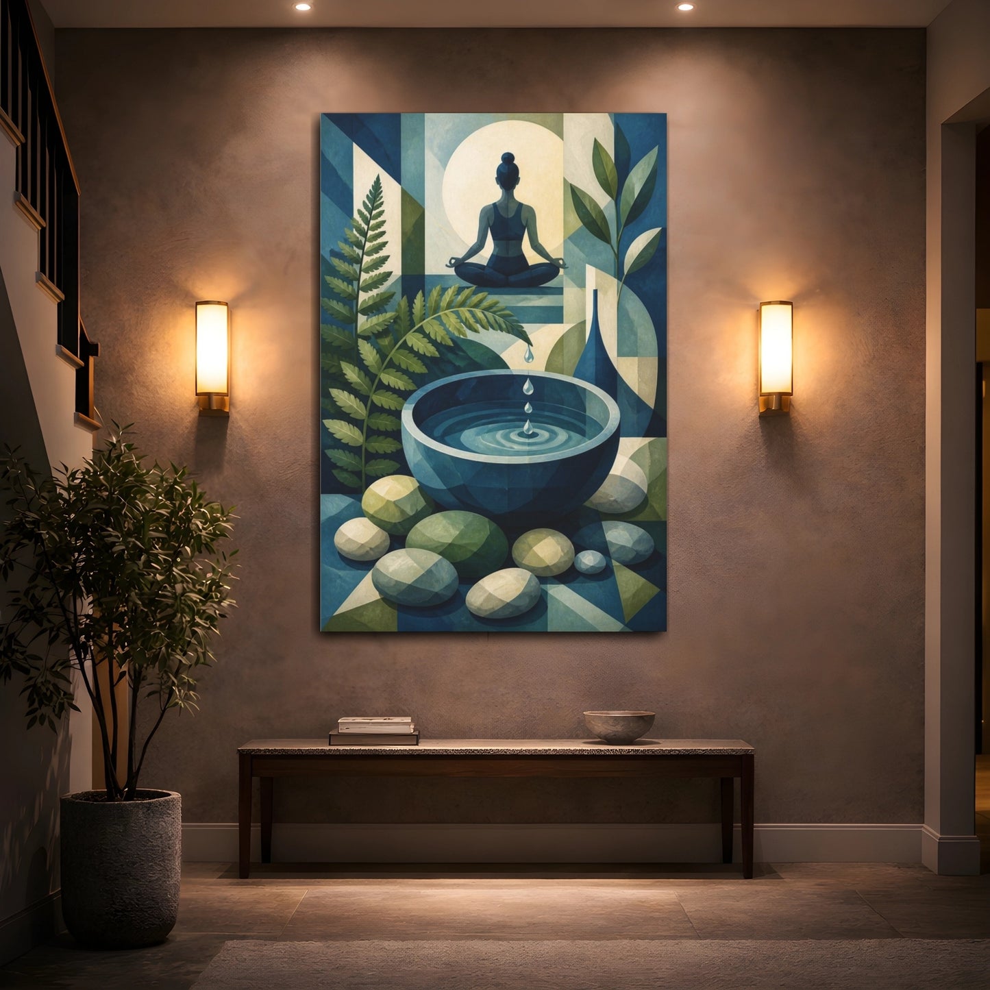 Mockup 2. Yoga Meditation Water Bowl shown as canvas print