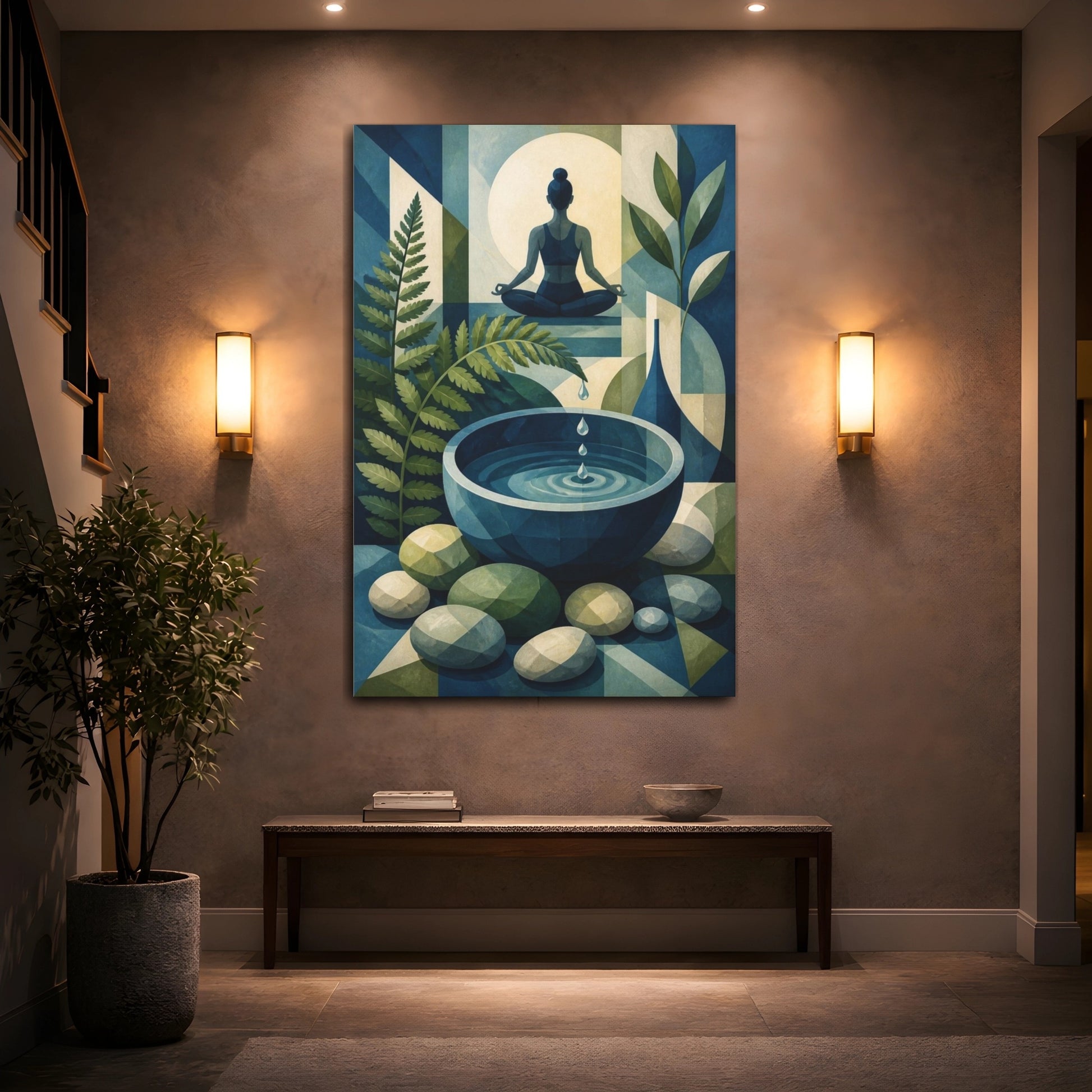 Mockup 2. Yoga Meditation Water Bowl shown as canvas print