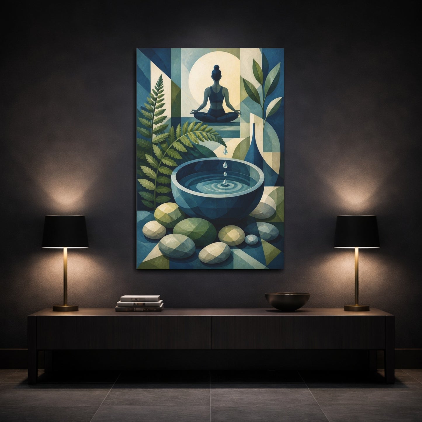Mockup 3. Yoga Meditation Water Bowl shown as canvas print