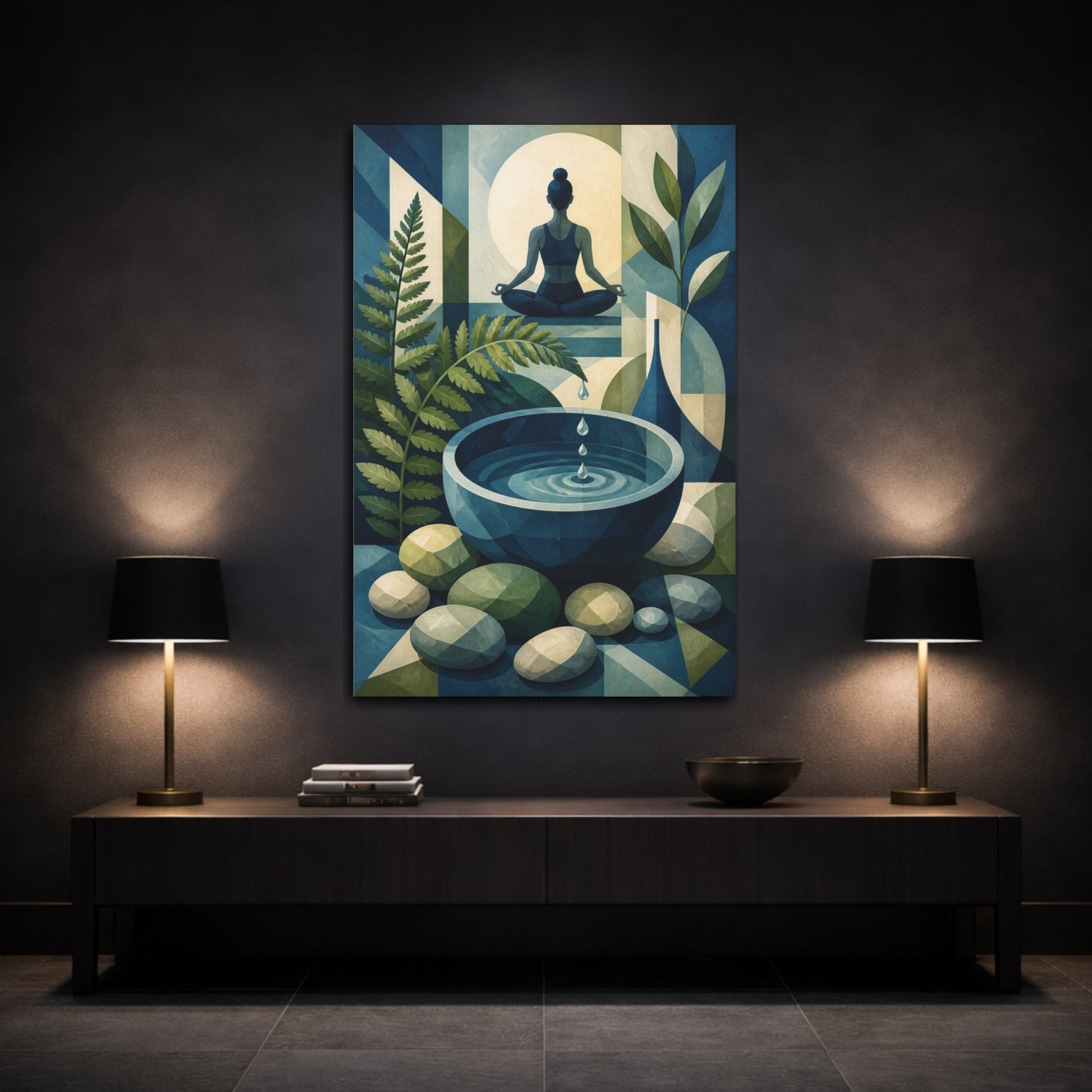 Mockup 3. Yoga Meditation Water Bowl shown as canvas print