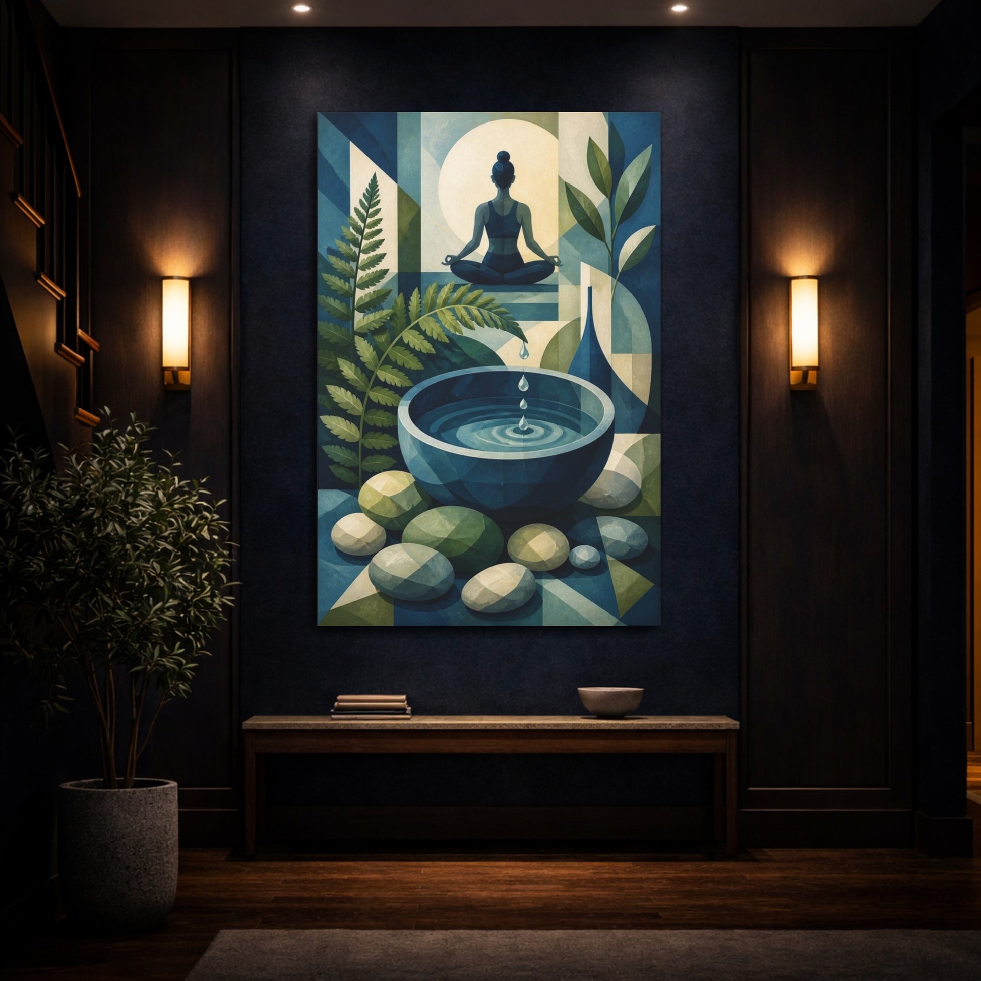 Mockup 4. Yoga Meditation Water Bowl shown as canvas print